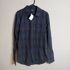 PAIGE NWT Everett Plaid Button-up Shirt Mens Medium Peaceful Night Grey Brown